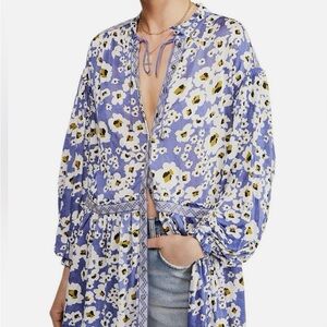 Free People Blue and White Floral Dress/Tunic Top Size L NWT.